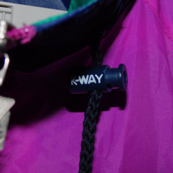 VTG Mens XXL Pink Purple Teal 1/2 Zip Pullover K-Way Windbreaker jacket packable - Picture 6 of 15